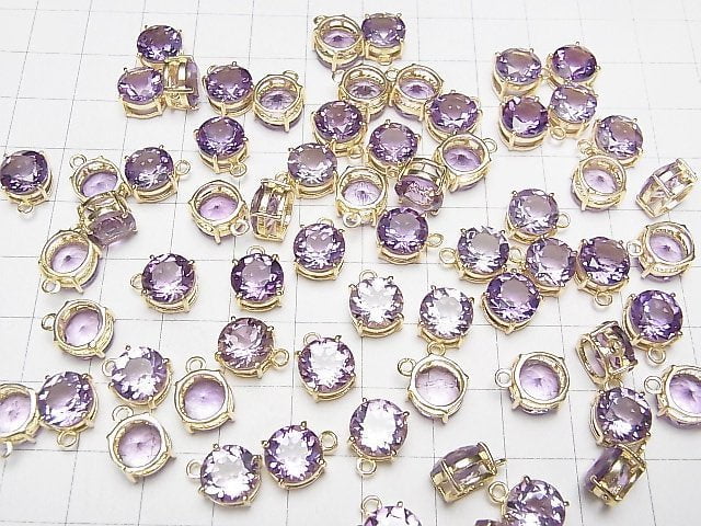 [Video]High Quality Amethyst AAA Bezel Setting Round Faceted 8x8mm 18KGP 1pc
