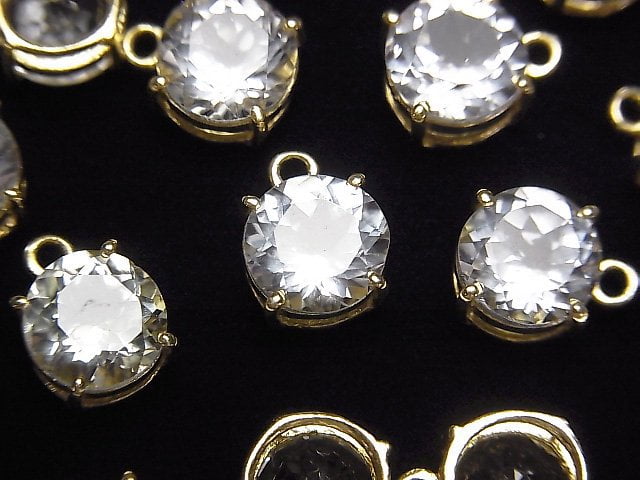 [Video]High Quality White Topaz AAA Bezel Setting Round Faceted 8x8mm 18KGP 1pc