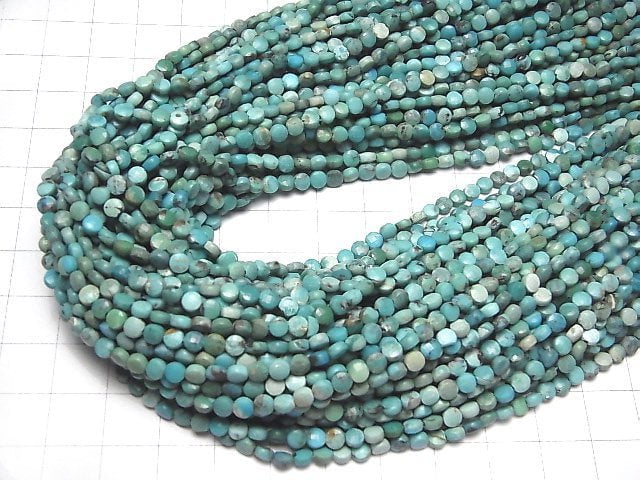 [Video]High Quality! Turquoise AA++ Faceted Coin 4x4x2mm half or 1strand beads (aprx.15inch/37cm)