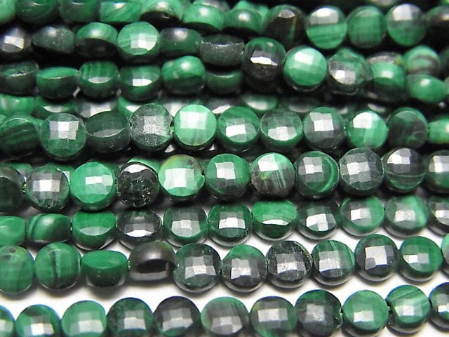 [Video]High Quality! Malachite AA++ Faceted Coin 4x4x2mm 1strand beads (aprx.15inch/37cm)