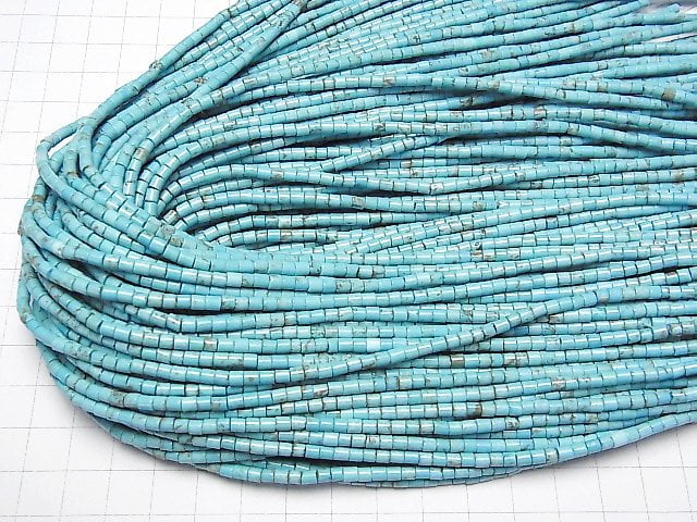 [Video]Magnesite Turquoise Tube 3x3x3mm 1strand beads (aprx.15inch/36cm)