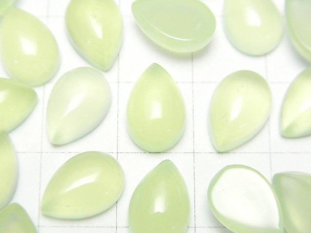 [Video] Apple Green Chalcedony AAA Pear shape Cabochon 12x8mm 2pcs