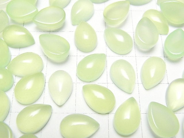 [Video] Apple Green Chalcedony AAA Pear shape Cabochon 12x8mm 2pcs