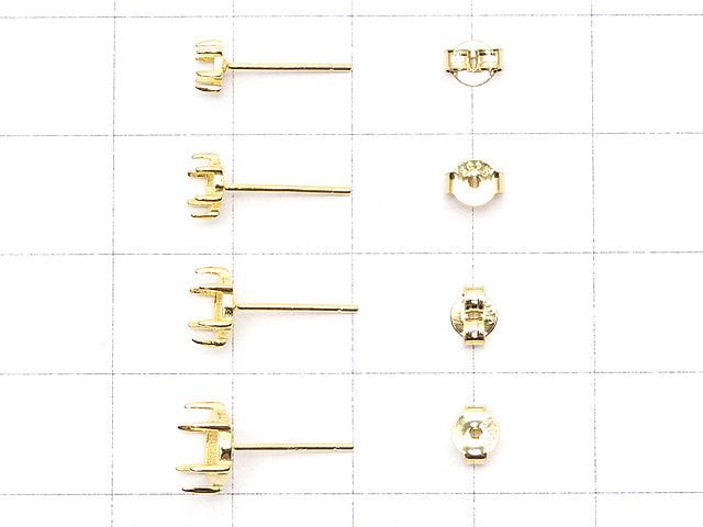 [Video]Silver925 6pcs Nail Earstuds Earrings for Empty Frame & Catch Cabochon [3mm][4mm][5mm][6mm] 18KGP 1pair (2pcs)