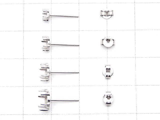[Video]Silver925 6pcs Claw Earstuds Earrings Empty Frame & Catch for Cabochon [3.5mm][4mm][5mm][6mm] Rhodium Plated 1pair (2pcs)