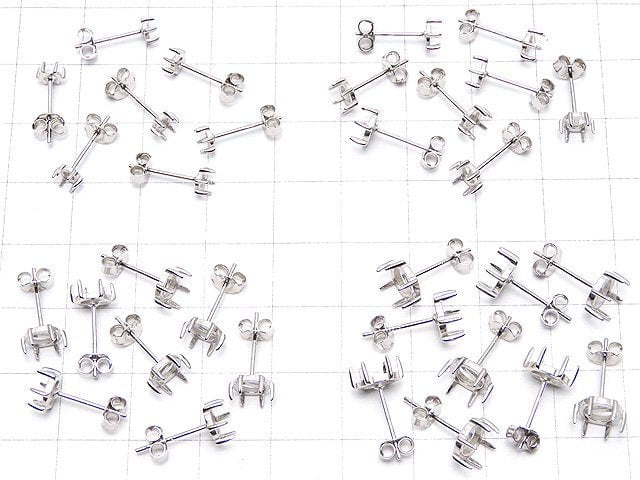 [Video]Silver925 6pcs Claw Earstuds Earrings Empty Frame & Catch for Cabochon [3.5mm][4mm][5mm][6mm] Rhodium Plated 1pair (2pcs)
