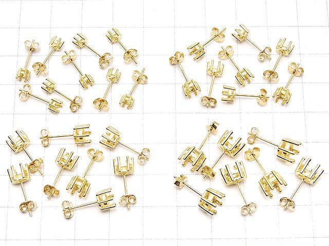 [Video]Silver925 6pcs Nail Earstuds Earrings for Empty Frame & Catch Round Faceted [3mm][4mm][5mm][6mm] 18KGP 1pair (2pcs)