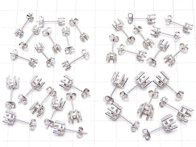 [Video]Silver925 6pcs Prong Setting Earstuds Earrings for Frame & Catch Round Faceted [3mm][4mm][5mm][6mm] Rhodium Plated 1pair (2pcs)