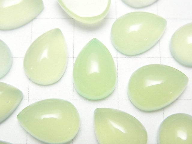 [Video] Apple Green Chalcedony AAA Pear shape Cabochon 14x10mm 2pcs