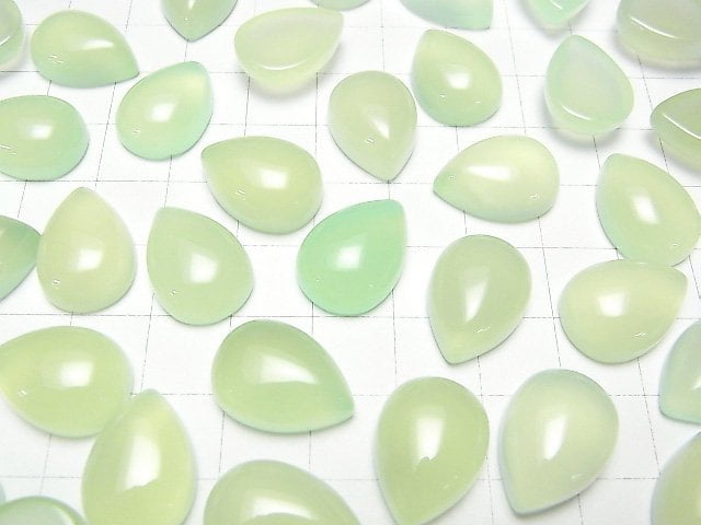 [Video] Apple Green Chalcedony AAA Pear shape Cabochon 18x13mm 1pc