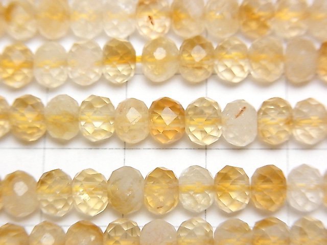 [Video]High Quality! Bi-color Citrine AA+ Faceted Button Roundel 6x6x4.5mm half or 1strand beads (aprx.15inch/37cm)