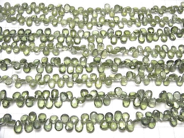 [Video]High Quality Green Apatite AA++ Pear shape Faceted Briolette half or 1strand beads (aprx.7inch/17cm)