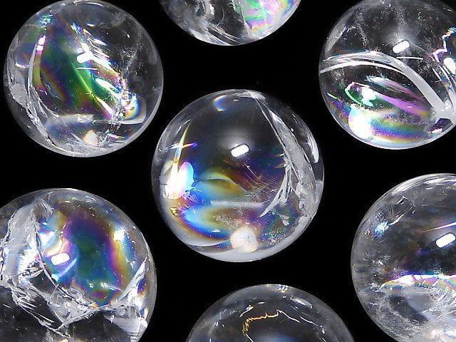 [Video] Iris Quartz (Rainbow Quartz) AA++ Sphere, Round 22-25mm 3pcs