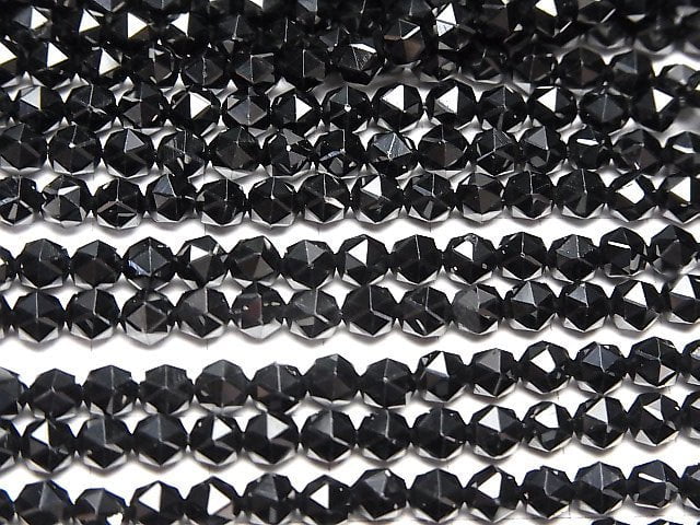 [Video]High Quality! Black Spinel AAA Star Faceted Round 5mm 1strand beads (aprx.15inch/37cm)
