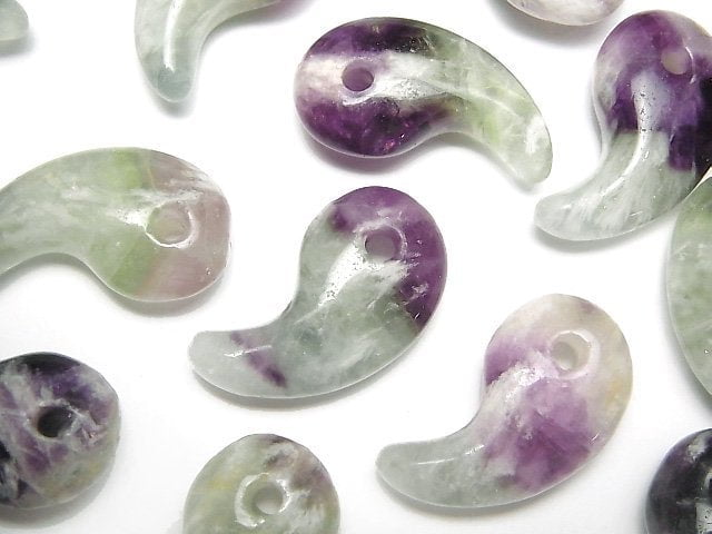 [Video] Angel Feather Fluorite Comma Shaped Bead 30x17mm 1pc