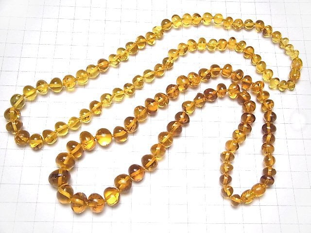 [Video]BALTIC Amber Nugget Necklace Light Brown 1strand beads (aprx.17inch/43cm)