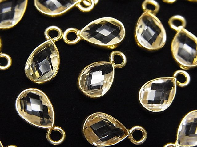 [Video]High Quality White Topaz AAA Bezel Setting Faceted Pear Shape 8x6mm 18KGP 4pcs