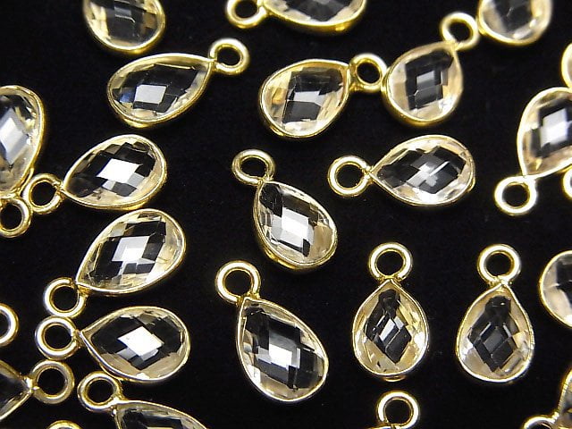 [Video]High Quality White Topaz AAA Bezel Setting Faceted Pear Shape 8x6mm 18KGP 4pcs