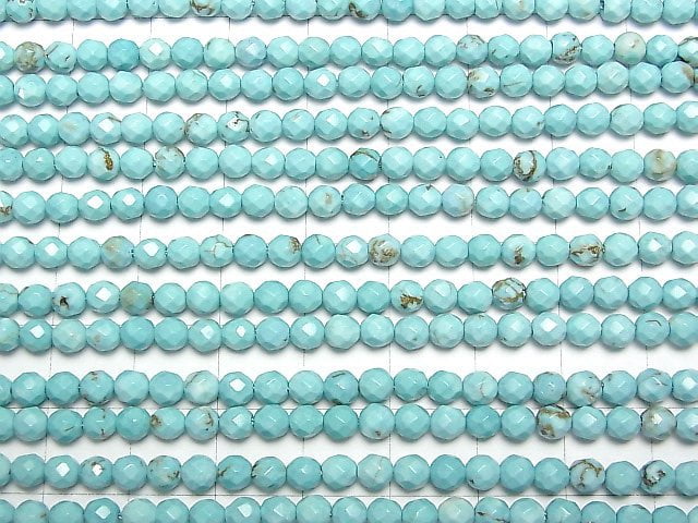 [Video]High Quality! Magnesite Turquoise 32Faceted Round 4mm 1strand beads (aprx.15inch/38cm)