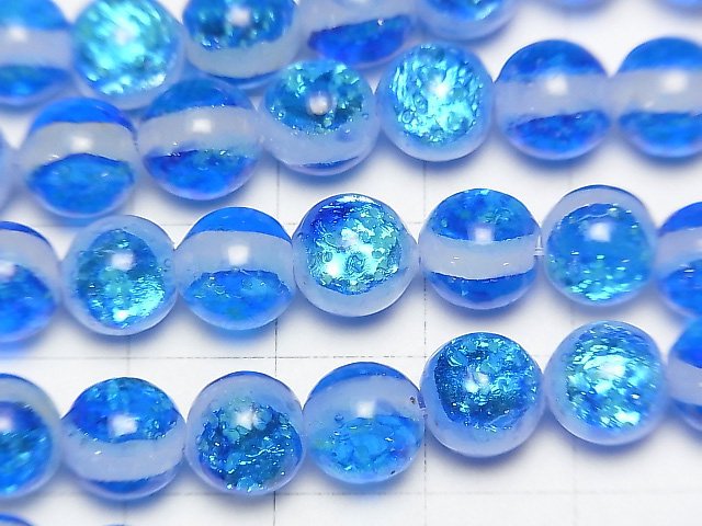 [Video]Lampwork Beads Round 8mm [Miyako Marine/Luminous type ] 1/4 or 1strand beads (aprx.15inch/38cm)