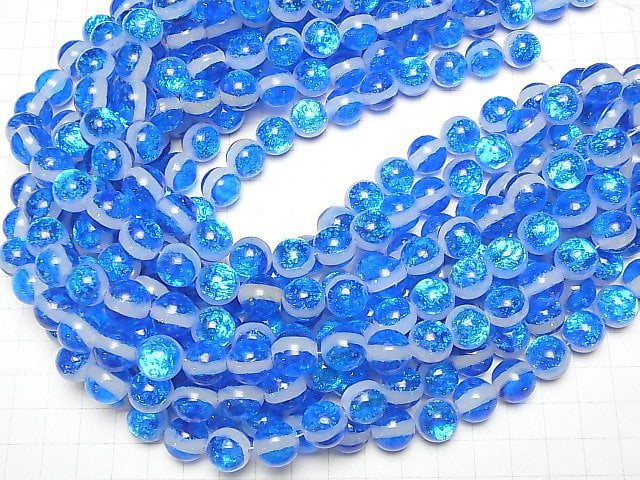 [Video]Lampwork Beads Round 12mm [Miyako Marine/Luminous type ] 1/4 or 1strand beads (aprx.15inch/38cm)