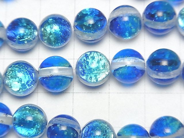 [Video]Lampwork Beads Round 10mm [Kabila Blue/Luminous type ] 1/4 or 1strand beads (aprx.15inch/36cm)
