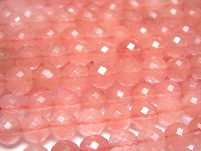 [Video]Cherry Quartz Glass Faceted Round 6mm 1strand beads (aprx.14inch/34cm)