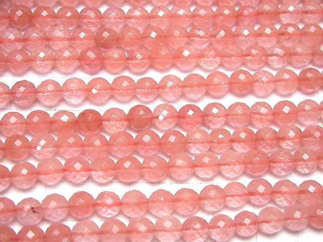 [Video]Cherry Quartz Glass Faceted Round 6mm 1strand beads (aprx.14inch/34cm)