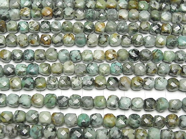 [Video]High Quality! African Turquoise Cube Shape 6x6x6mm half or 1strand beads (aprx.15inch/37cm)