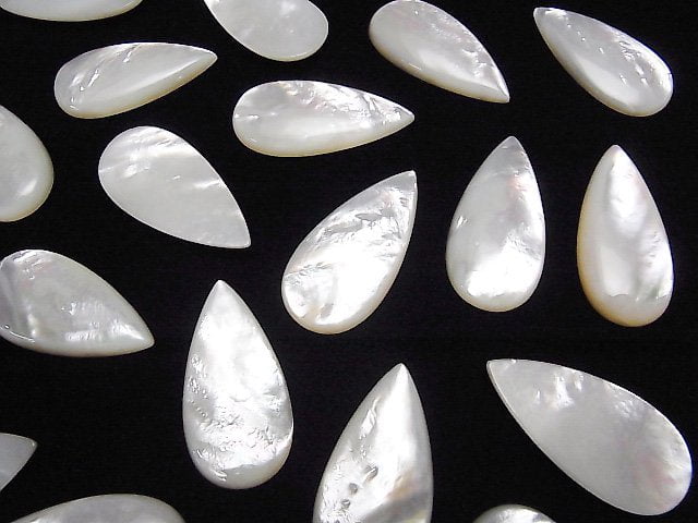 [Video] High Quality White Shell (Silver-lip Oyster ) Pear shape Cabochon 40x20x5mm 1pc