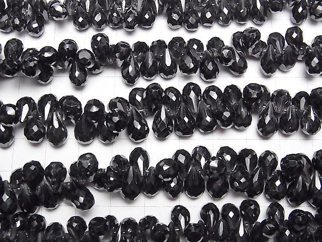 [Video]High Quality Black Spinel AAA Drop Faceted Briolette half or 1strand beads (aprx.7inch/17cm)