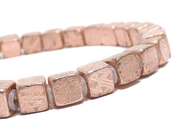 [Video][One of a kind] Meteorite (Muonionalusta ) Cube 5.5x5.5x5mm Pink Gold Bracelet NO.1