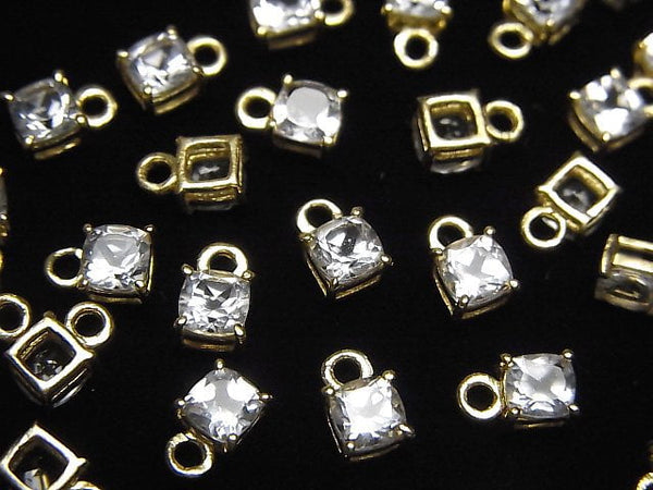 [Video]High Quality White Topaz AAA Bezel Setting Square Faceted 4x4mm 18KGP 2pcs