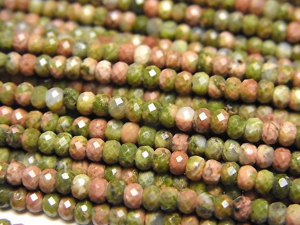 [Video]High Quality! Unakite Faceted Button Roundel 3x3x2mm 1strand beads (aprx.15inch/37cm)