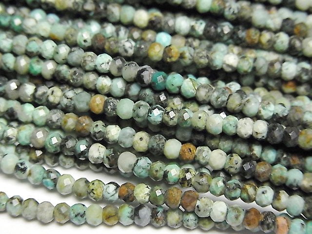 [Video]High Quality! African Turquoise Faceted Button Roundel 3x3x2mm 1strand beads (aprx.15inch/37cm)