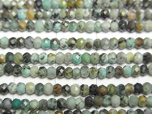 [Video]High Quality! African Turquoise Faceted Button Roundel 3x3x2mm 1strand beads (aprx.15inch/37cm)