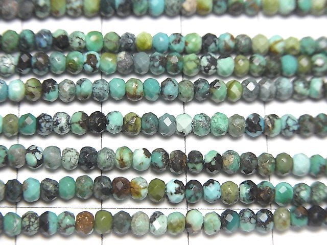 [Video]High Quality! Turquoise AA Faceted Button Roundel 3x3x2mm 1strand beads (aprx.15inch/36cm)