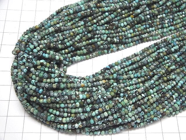 [Video]High Quality! Turquoise AA Faceted Button Roundel 3x3x2mm 1strand beads (aprx.15inch/36cm)