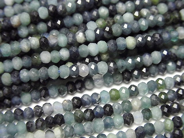 [Video]High Quality! Indigolite Tourmaline AA Faceted Button Roundel 3x3x2mm 1strand beads (aprx.15inch/37cm)