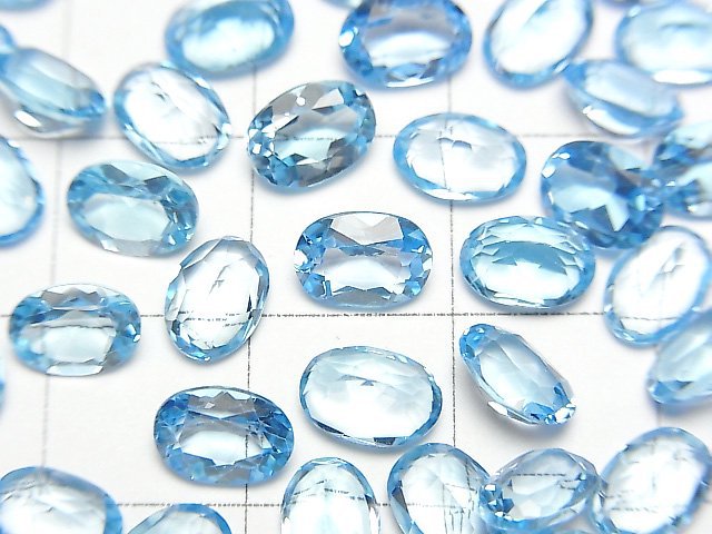 [Video]High Quality Swiss Blue Topaz AAA Loose stone Oval Faceted 7x5mm 3pcs