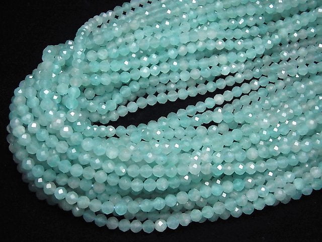 [Video]High Quality! Amazonite Silica AA++ Faceted Round 4mm 1strand beads (aprx.15inch/36cm)