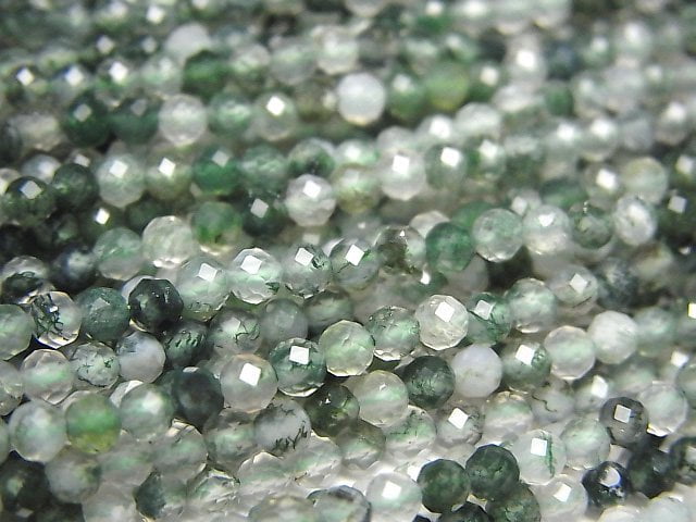 [Video]High Quality! Moss Agate Faceted Round 3mm 1strand beads (aprx.15inch/37cm)