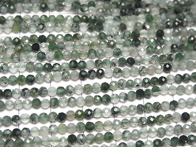 [Video]High Quality! Moss Agate Faceted Round 3mm 1strand beads (aprx.15inch/37cm)
