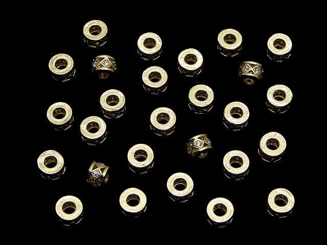 Metal parts Roundel 6x6x4mm (with CZ) Gold color 2pcs
