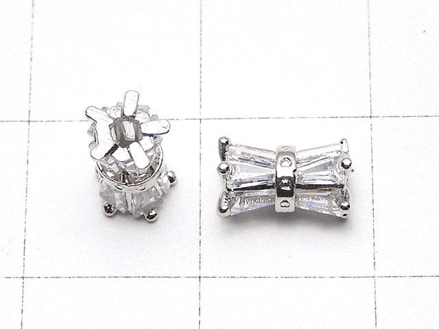 Metal parts Ribon Tube 8x5x5mm silver color (with CZ) 1pc