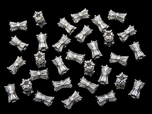 Metal parts Ribon Tube 8x5x5mm silver color (with CZ) 1pc