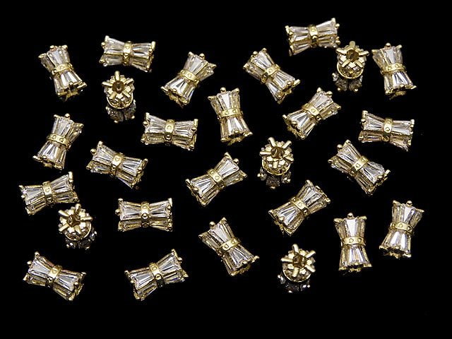 Metal parts Ribon Tube 8x5x5mm gold color (with CZ) 1pc