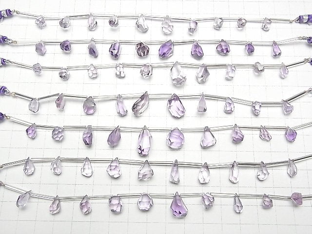 [Video]High Quality Light Color Amethyst AAA- Rough Drop Faceted Briolette 1strand (9pcs )