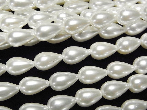 [Video]Shell Pearl White Drop 9x6x6mm 1strand beads (aprx.15inch/38cm)