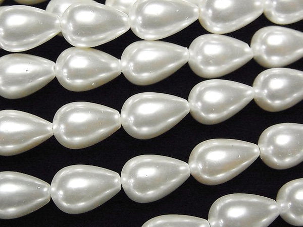 [Video]Shell Pearl White Drop 12x8x8mm 1strand beads (aprx.15inch/37cm)
